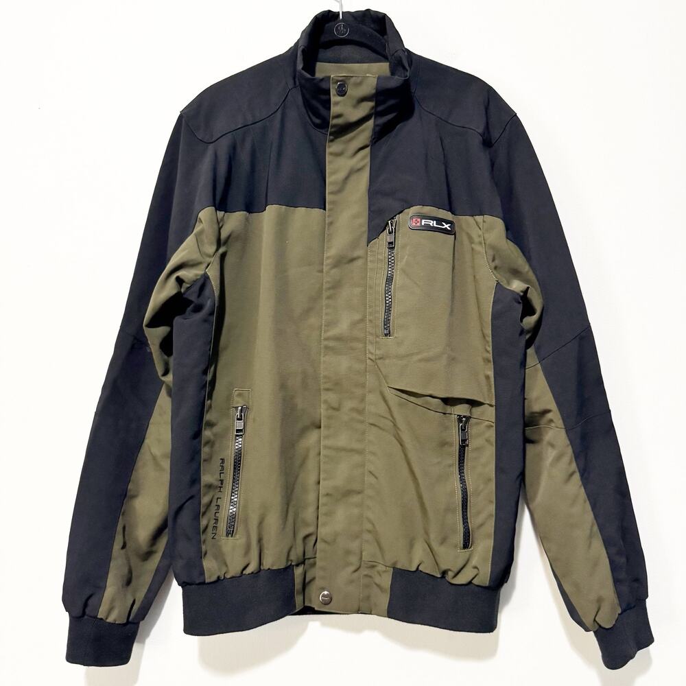 RLX Ralph Lauren Jacket Mens M Black Olive Technical Utility Y2K Colorblock